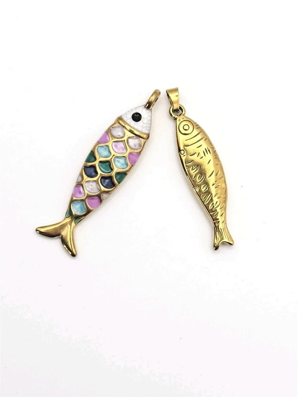 Two Trendy Fish Charms for Carabiner Clasps Gold Stainless Steel $58 MSRP